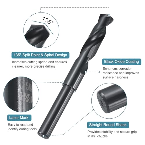 uxcell 5pcs 5/8" High-Speed Steel Drill Bits, M35 Cobalt Twist Drill Bit 5/8"