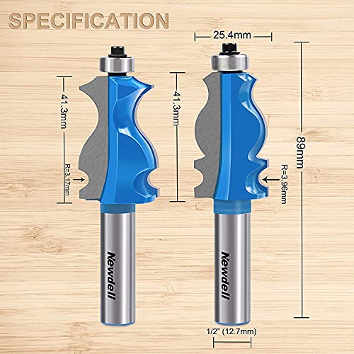 Newdeli 5Pcs Architectural Molding Router Bit Set 1/2" Shank Furniture Trim Molding Router Bits Bullnose Bead Column Face Molding Router Bit for Woodworking Tools