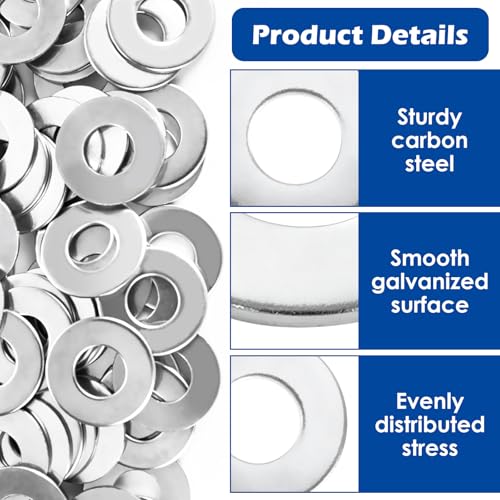 400 pieces Flat Washers, zinc plated carbon steel, 10 mm ID x 21 mm OD x 1.2 mm thick / 0.39 in ID x 0.83 in OD x 0.05 in thick, Metal Fender Washers for Screws, Bolts, Furniture Repair, Hardw