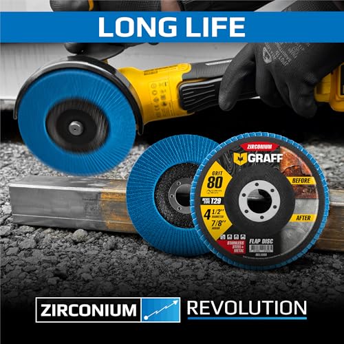 Zirconia Flap Discs 4 1/2 for Angle Grinder - 80 Grit Flap Wheels for Stainless Steel and Sheet Metal - Grinder Sanding Disc 7/8 Arbor (10 Pack) GRAFF 80 Grit - Standard Density