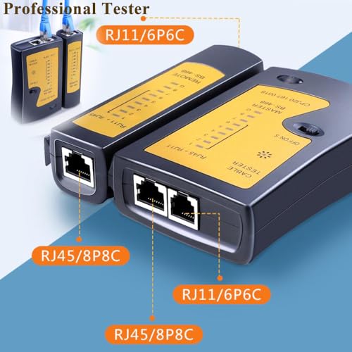 LEATBUY RJ45 Crimp Tool Kit Cat5 Cat5e Cat6 RJ45 Crimping Tool, 50PCS RJ45 Cat6 Connectors, 50PCS Covers, Network Cable Tester, Wire Crimper LAN Crimping Punch Down Cutter (ORANGE) Orange