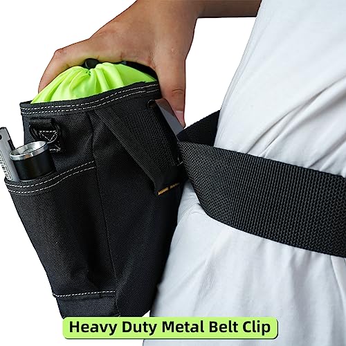 MELOTOUGH Tool Belt Pouches Electrician Tool Pouch with Belt Clip, Utility Top Drawstring Organizer Tool Bag + MELOTOUGH Tape Thong Electrical Tape Holder with Snap Hooks Electrician Tape Strap(2 pcs)