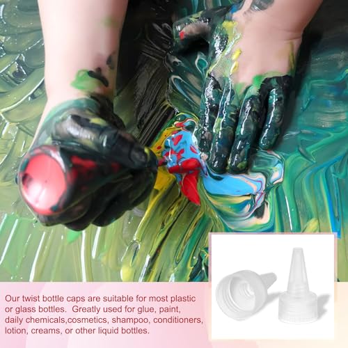 PATIKIL 24/410 Twist Top Caps, 100Pcs Plastic Squeeze Bottle Replacement Caps with Foam Gasket for Paint Lids Glue Dispensing DIY Crafts, Clear