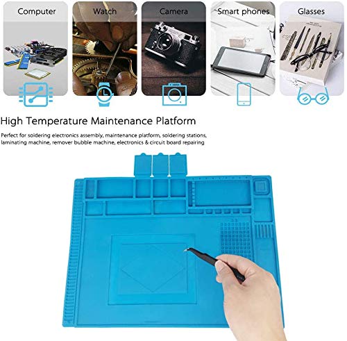 Aweohtle Silicone Soldering Mat 500℃ Heat-Resistant Magnetic Repair Mat Work Mat Soldering Mat Anti-Static for Soldering Guns, Hot Guns - Large 45x 30cm