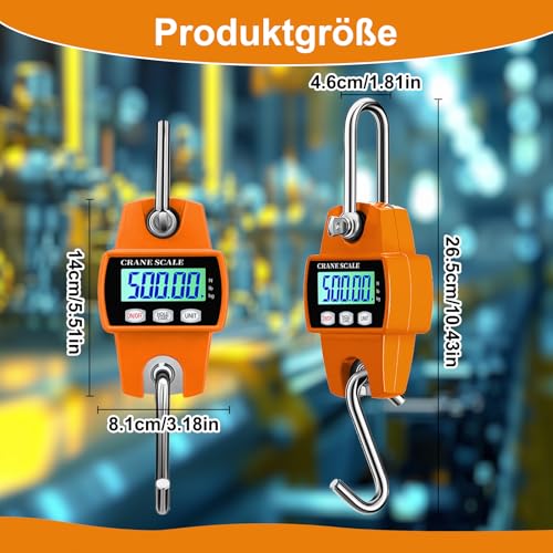 Digital Hanging Scale, 500 kg Industrial Hanging Electronic Wild Scale, Industrial Hanging Scale, Portable LCD Train Scales with Hooks for Farm, Farm, Factory, for Wharf Weighing, Luggage, Steel Raw | Industrie Hängende Waage Tragbare LCD Zugwaage mit ...