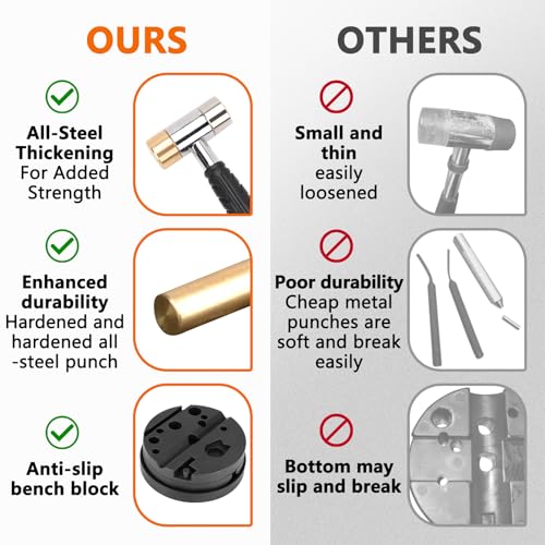 Pridefend Punch Set,Brass Punch Set and Roll Pin Punch Set Made of Solid Material Including Steel Pin Punch Set and Bench Block, Hammer with Detachable Heads,Punch Set with Portable Storage Case Brass Pin Punch Set