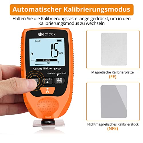 Neoteck Paint Thickness Gauge Car Paint Thickness Gauge with LCD Display for Steel and Aluminum Base Metal 0-1500μm Orange