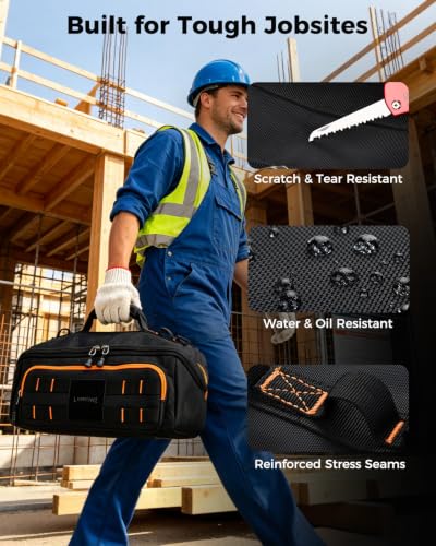 Wide Open Top 14.5" Tool Tote Bag, 4 Pocket Storage Organizer