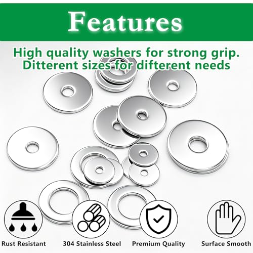 455PCS 304 Stainless Steel Fender Washer Kit, Washers for Bolts SV M3-M12 (455PCS)