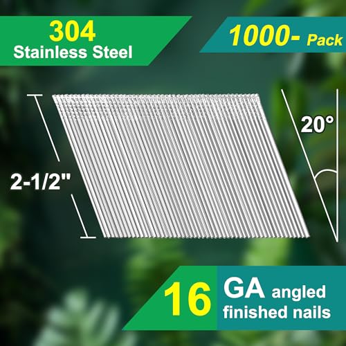 16 Gauge 20-Degree Angled Finish Nails 2-1/2 Inch, 1000-Pack 2-1/2"~1000pcs