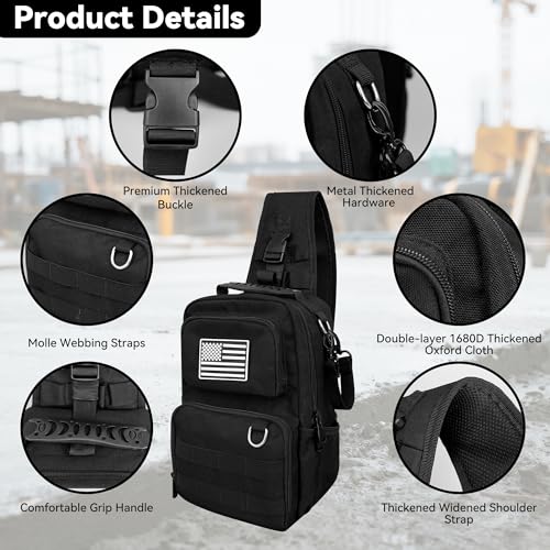 Small Tool Bag, Shoulder Tool Bag Organizer for Electricians, Small Tactical Sling Bag for Men, Heavy Duty Compact Tool Chest Bag with Multi-Pocket Organization & MOLLE System(Black 12 Inch) Black
