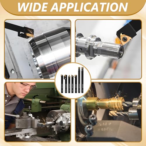 VerRich 28Pcs Kit Indexable Lathe Turning Tools,7PCS 1/2"12mm Shank Boring Bar Metal Turning Tool Holder with 21pcs Carbide Inserts for Boring Cutting Grooving Turning Threading 7PCS 1/2"12mm Holders+21PCS Inserts