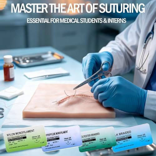 40 Pieces Suture Material, Suture Material, 4 Materials, 2/0, 3/0, 4/0, 5/0, Ideal Suture Exercise Thread for Students, Needle and Thread Set, Refill Pack for Surgical Suture Set