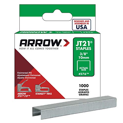 Arrow 276 JT21 3/8-Inch / 10mm Staples, 1000 Staples, Pack of 12