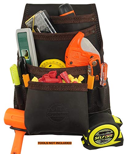 Graintex OS2714 10 Pocket Nail & Tool Pouch Top Grain Oil Tanned Leather for Framers, Constructors, Electricians, Plumbers, Handyman Brown