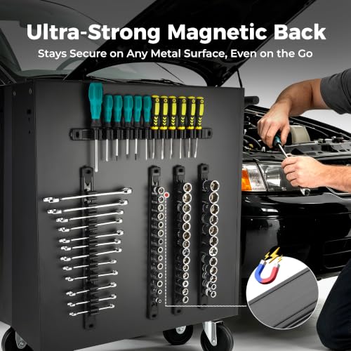 Reniteco 6-Piece Magnetic Socket Organizer and Screwdriver Organizer Set 6 Pack Black