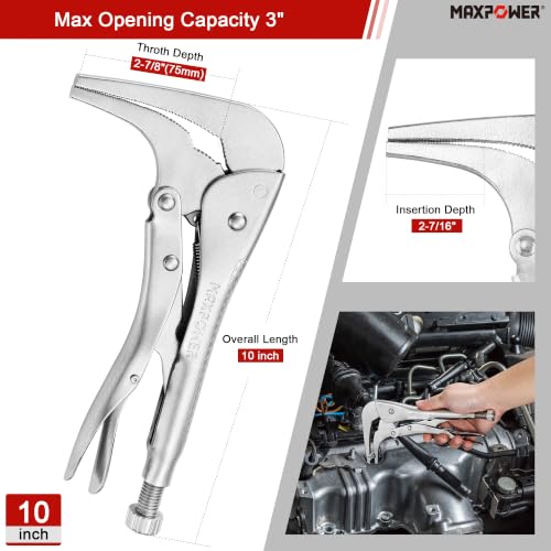 MAXPOWER 2PCS 90 degree Offset Long Nose Locking Pliers 7 inch and 10 inch 7" 10"
