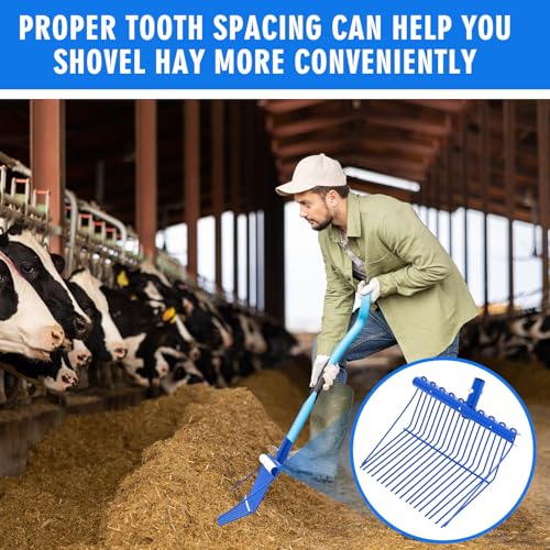Tandefio 1 Pack Manure Fork Replacement Head Metal Pitchfork Horse Manure Rake Garden Pitch Fork Replacement Head with Angled Tines for Horse Stall Poop Picking up(Blue) Blue