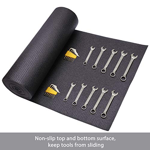 CASOMAN Professional Tool Box Liner and Drawer Liner 18inch (Wide) X 24feet (Long), Black & Grey, Easy Cut Non-Slip Foam Rubber Toolbox Drawer Liner Mat - Adjustable Thick Cabinet Liners
