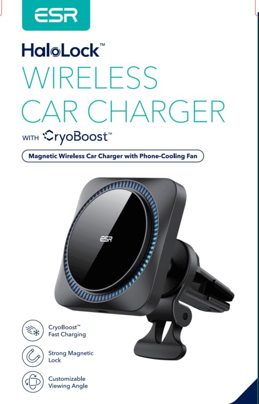 ESR for MagSafe Car Mount Charger with CryoBoost, Magnetic Wireless Car Charger Compatible with MagSafe Car Charger, for iPhone 15/14/13/12, Fast Phone Cooling Charger