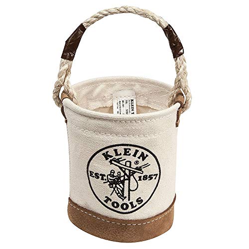 Klein Tools 5104MINI Mini Tool Bucket, Leather-Bottom & 5139 Zipper Bag, Canvas Tool Pouch 12.5 x 7 x 4.25-Inch with Heavy Duty Brass Zipper Close, Natural Bucket + Zipper Bag