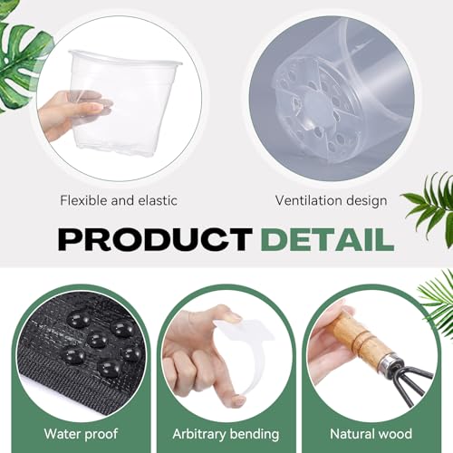 83 Pcs Garden Supplies Tools Kit, 5/6/7 Inch Clear Plastic Plant Pots with Transplanting Mat, Trowel Cultivator Rake Set, Label & Glove, Succulent Tools Gift for Plant Lovers Accessory