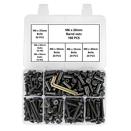 100 Sets Black M6 Furniture Connector Bolts 6 Size Binding Screws for Wood 100 Set M6x20/25/30/35/40/50mm-Black