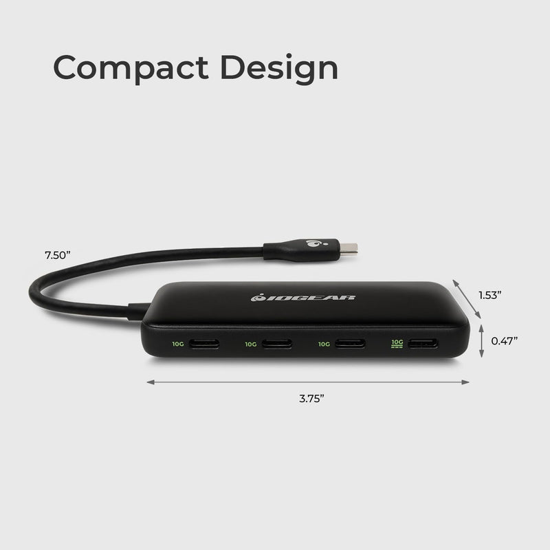 IOGEAR 4-Port USB-C Hub, USB 3.2 Gen 2 10Gbps, 100W Power Pass-Through, High-Speed USB-C Expansion Hub for SSDs, Hard Drives, Laptops, macOS, Windows (GUH3C4C)