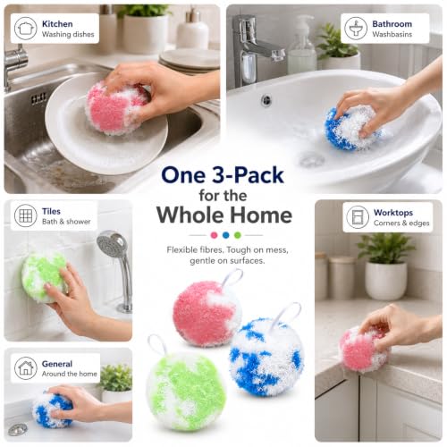 Bathroom Cleaning Ball Set of 3 Ceramic Sink Cleaning Brush Highly Efficient Cleaner for Sinks, Worktops, Tiles, Taps and Shower Heads