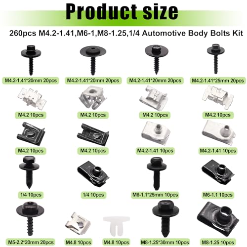 mxuteuk 50PCS M4.2 U-Nut Clips & Hex Head Automotive Body Fender Bolts Kit+mxuteuk 260PCS U-Nut Clips & Automotive Body Fender Bolts Kit