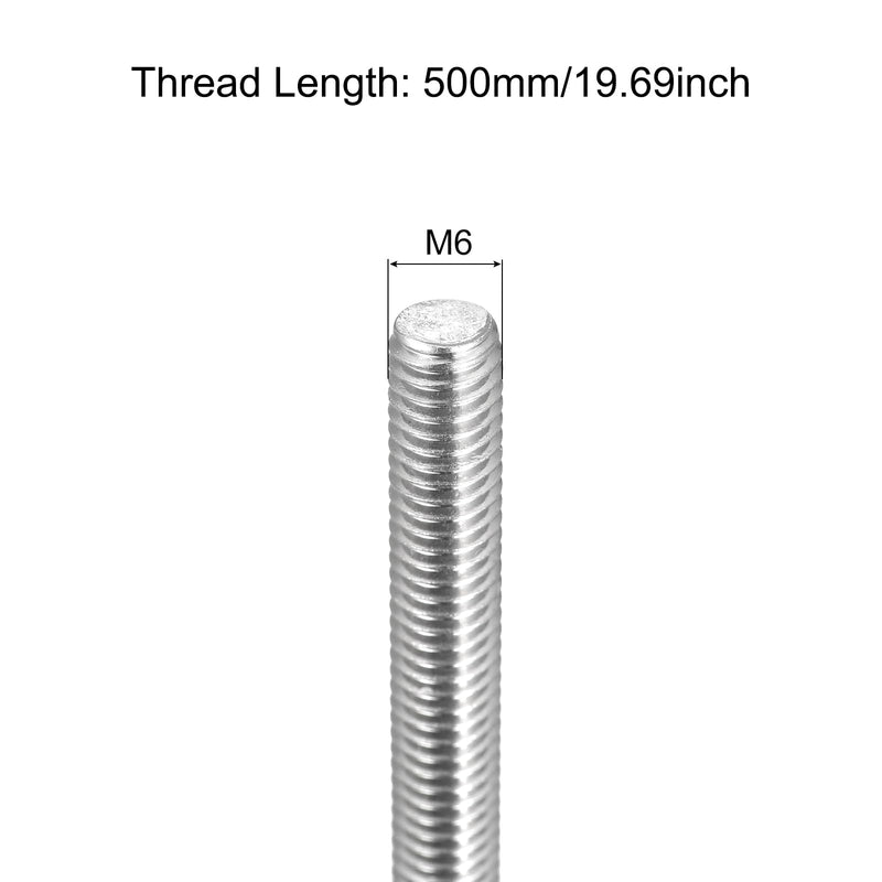 MECCANIXITY Fully Threaded Rod M6 x 500mm 1mm Thread Pitch 304 Stainless Steel Right Hand Threaded Rods Bar Studs 4 Pack
