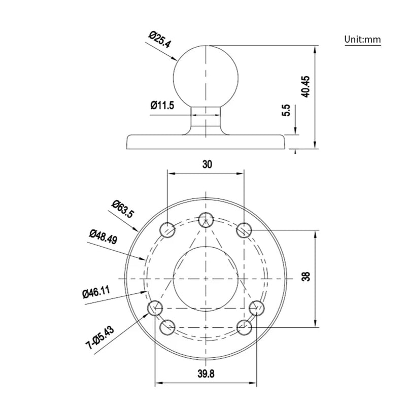 Strg 1'' Ball Mount with AMPS Round Plate, Ball Mount Base Compatible with RAM and 1" B Size Ball Double Socket Arms from Arkon, iBolt and Tackform Enterprise Series 1" Ball (Round Base)