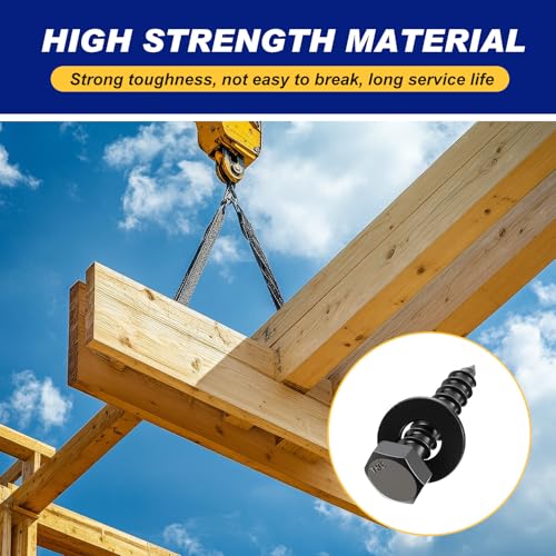 Zonon 50 Pcs 3/8'' X 1-1/2'' Hex Head Lag Bolts Screws with Washers, Black 3/8'' X 1-1/2''