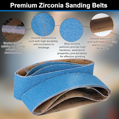 3x21 Inch Sanding Belts, 21 Pcs 7 Grits Sizes (3 Each Of 40/60/80/120/150/240/400 Grits) Zirconia Belt Sander Paper for Woodworking Metal Paint Polishing, Stainless Steel, Cars, And Furniture 1