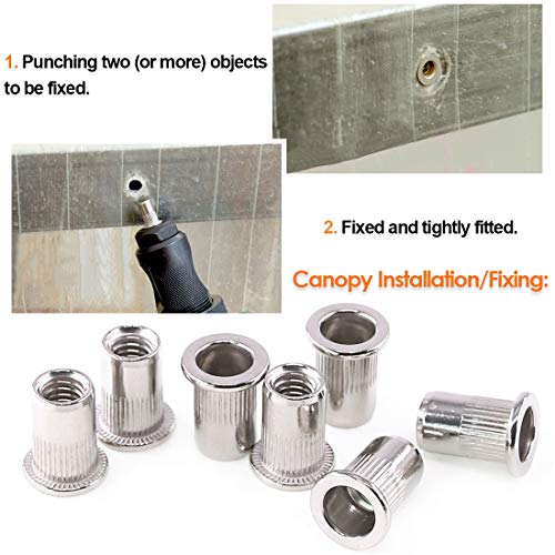 Keadic 200Pcs M6 Metric Zinc Stainless Steel Plated Carbon Steel Rivet Nut Flat Head Threaded Insert Nutsert Kit for Automotive, Furniture, Decoration