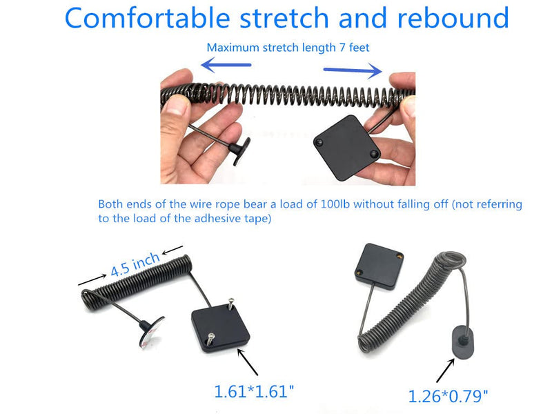 7ft Retractable Cable Lock with Double Sided Adhesive for Pad Mobile Phones, Tablets Showroom, Gaming Controller Other Hardware Showroom and TV, DVD Remote Control Tether Black 1Pack