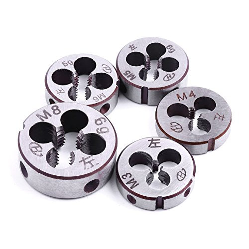 Atoplee 5 x Metric Spanner Set Left Hand Thread Die M6 * 1.0 mm M8 * 1.25 mm Hand Machine M3 M4 * 0.7 * 0.5 M5 x 0.8