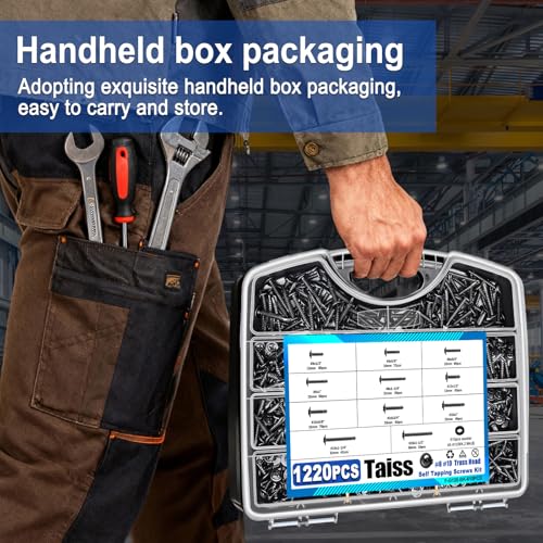 Taiss 1220PCS Self Tapping Screws for Metal,#8#10 410 Stainless Steel Black 1220PCS
