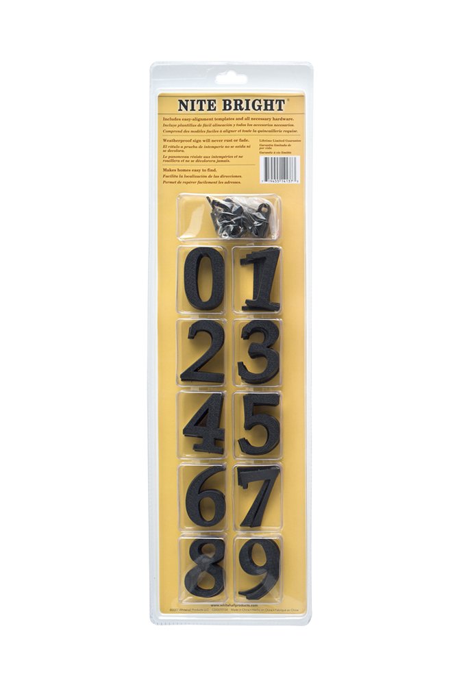 Whitehall Products Nite Bright Address Sign, 16" x 4.5", Black Numbers White Reflective Background