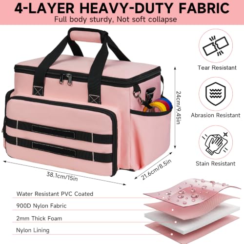 Pink Tool Bag for Women, Heavy-Duty 15-Inch Portable Tool Box Tote Pink