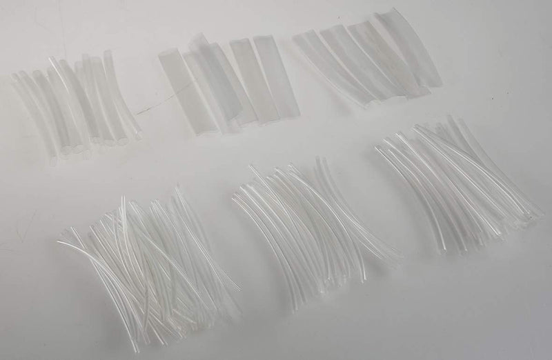 Heat shrink tube assortment 100 pieces I shrink ratio 2:1 I 10cm long I 6 sizes I transparent