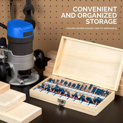 HILTEX 10108 Tungsten Carbide Router Bit Set, Woodworking Tools and Accessories, 1/4-Inch Shank, 24-Piece Set 24 Piece Set