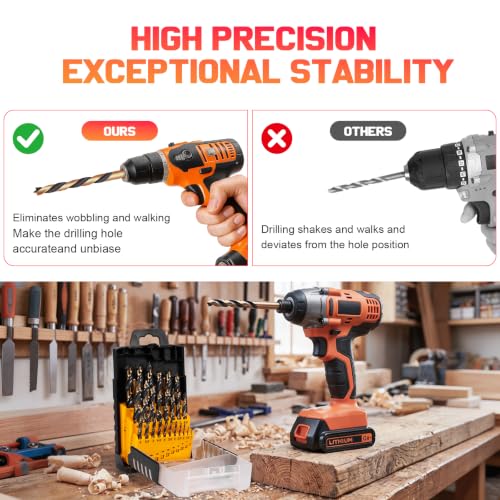 29 Pcs Brad Point Wood Drill Bit Set, Titanium Coated HSS Wood Drill Bits