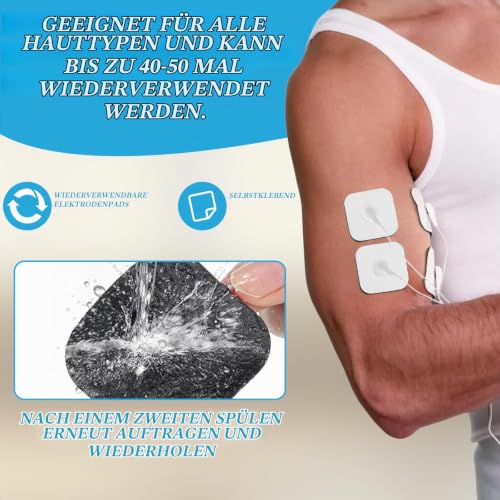 Electrode Pads Adhesive Electrodes 5 x 5 cm with 3.5 mm Snap Push Button 8 Compatible with TENS Devices and EMS Trainers Reusable