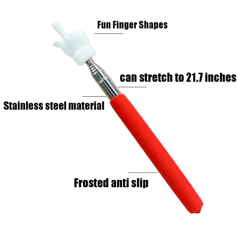 2 Pcs Telescopic Teachers Pointer, Extendable Hand Pointer Finger Teacher Pointer Stick Mini Retractable Classroom Pointer - Red