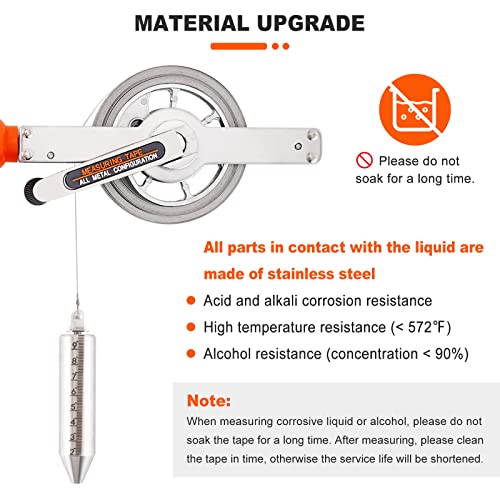Oil Gauging Tape Stainless Steel Fuel Tank Gauging Tapes Explosion-Proof Anti-Static Oil Tank Sounding Tape with Stainless Steel Plumb Bob (98ft) 98ft