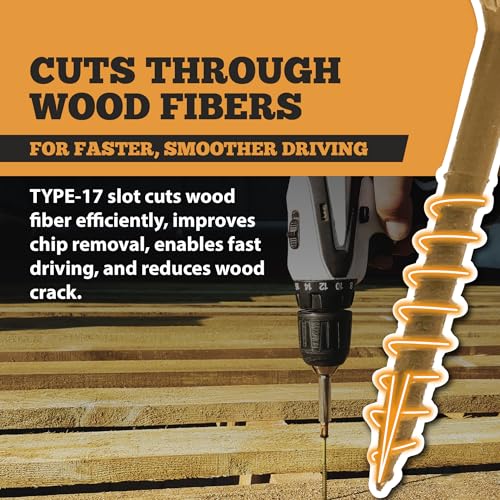 Wood Screws #8x1-1/4, Self Tapping Wood Screws with Torx T20 Star Drive, Type 17 Slot Point, 1 Free Bit Included (Tan, 500), by YYL FASTENER