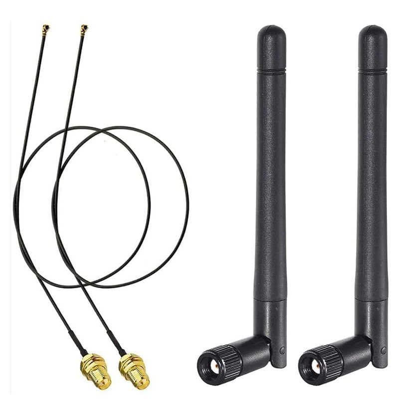 Bingfu M.2 WiFi Antenna 2.4GHz 5GHz 5.8GHz 3dBi MIMO RP-SMA Male (2-Pack) + 2 x 12 inch Ngff Ipex4 to Rp-SMA Cable for M.2 NGFF Intel Wireless Network Card WiFi Adapter Laptop Antenna for M.2 NGFF Card