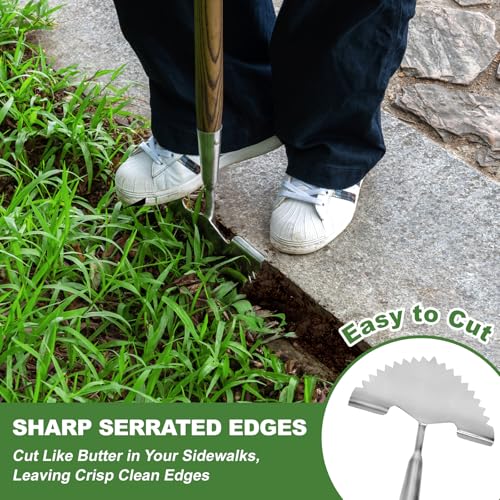Haliaeetus Serrated Edge Garden Trowel, 39.3'' Garden Edger with Serrated Edge for Easily Hacking Through Dirt and Weed, Hand Edger with T-Grip Offer Comfort and Control, Stainless Steel Lawn Edger