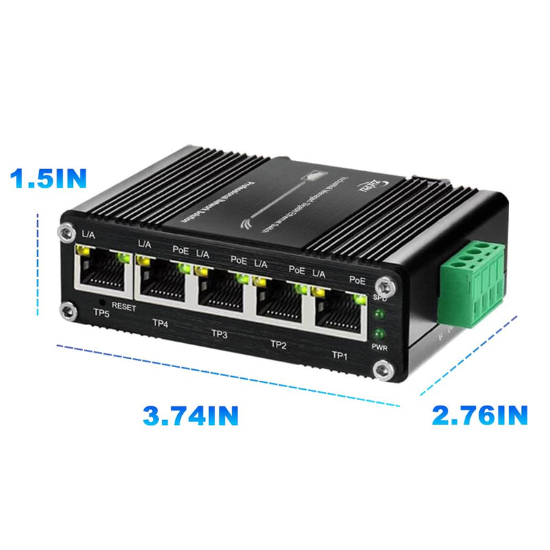 Industrial Managed 5 Port PoE Ethernet Switch, Mini Gigabit Networking Switch with Web Management, Supporting Din-Rail Managed 5-port PoE